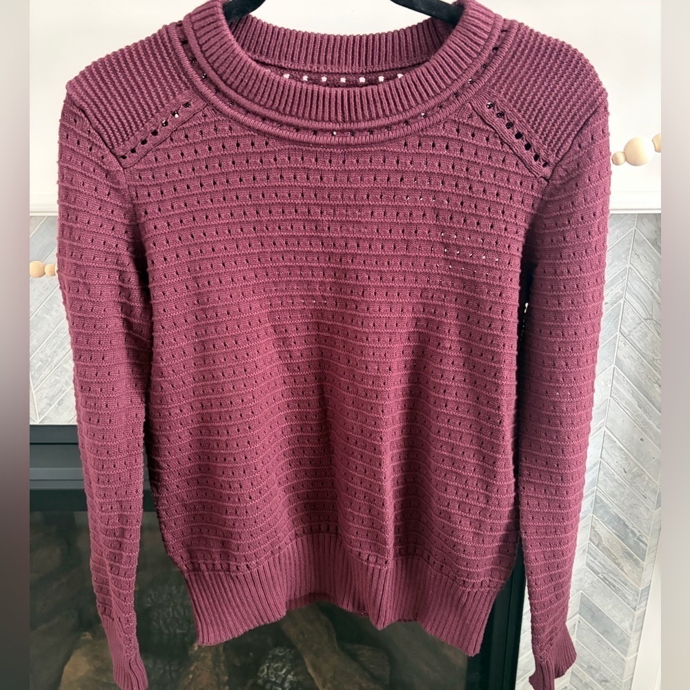 Loft • Burgundy Pointelle Ottoman Sweater S NWT - Picture 2 of 6